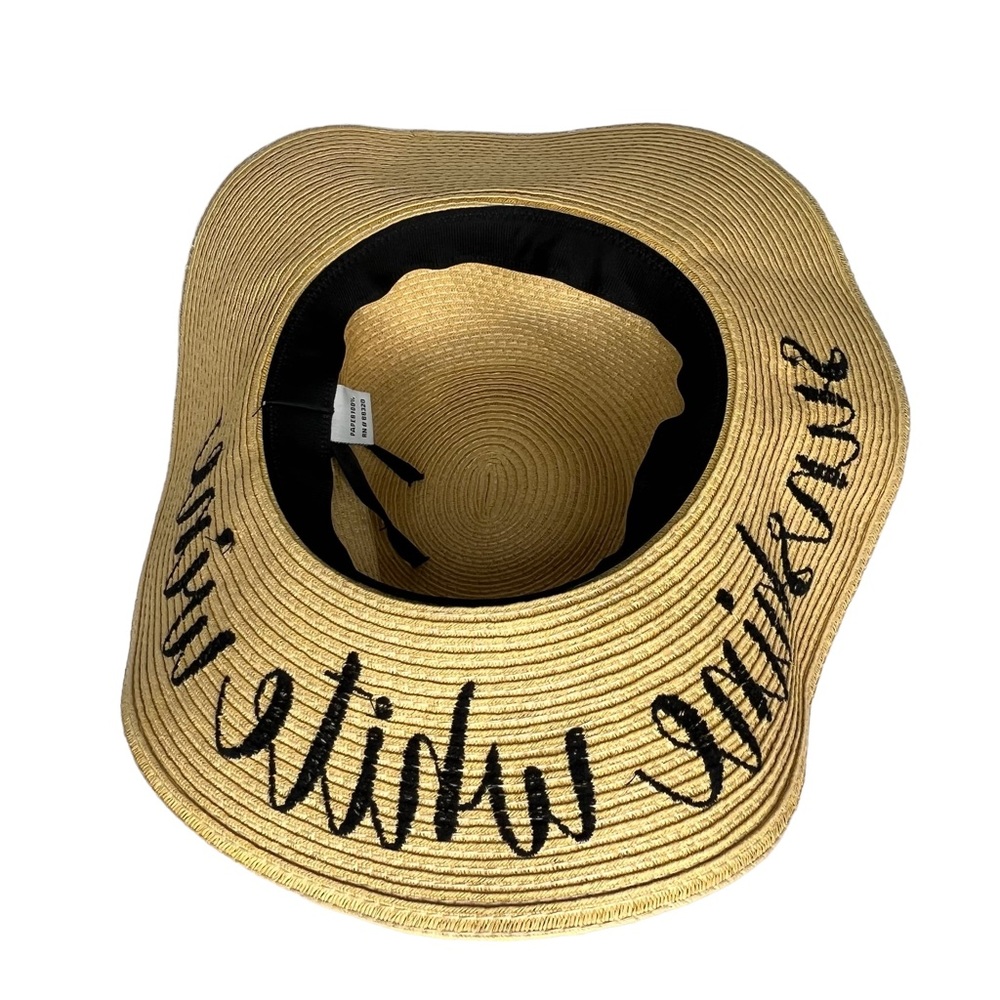 Women’s Woven “Sunshine White Wine” Adjustable Sun Hat With Black Band By C.C. - Picture 5 of 9